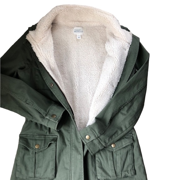 Market & Spruce Stitch Fix Olive Cargo Utility Sherpa Lined Jacket Coat Sz S - Picture 4 of 8